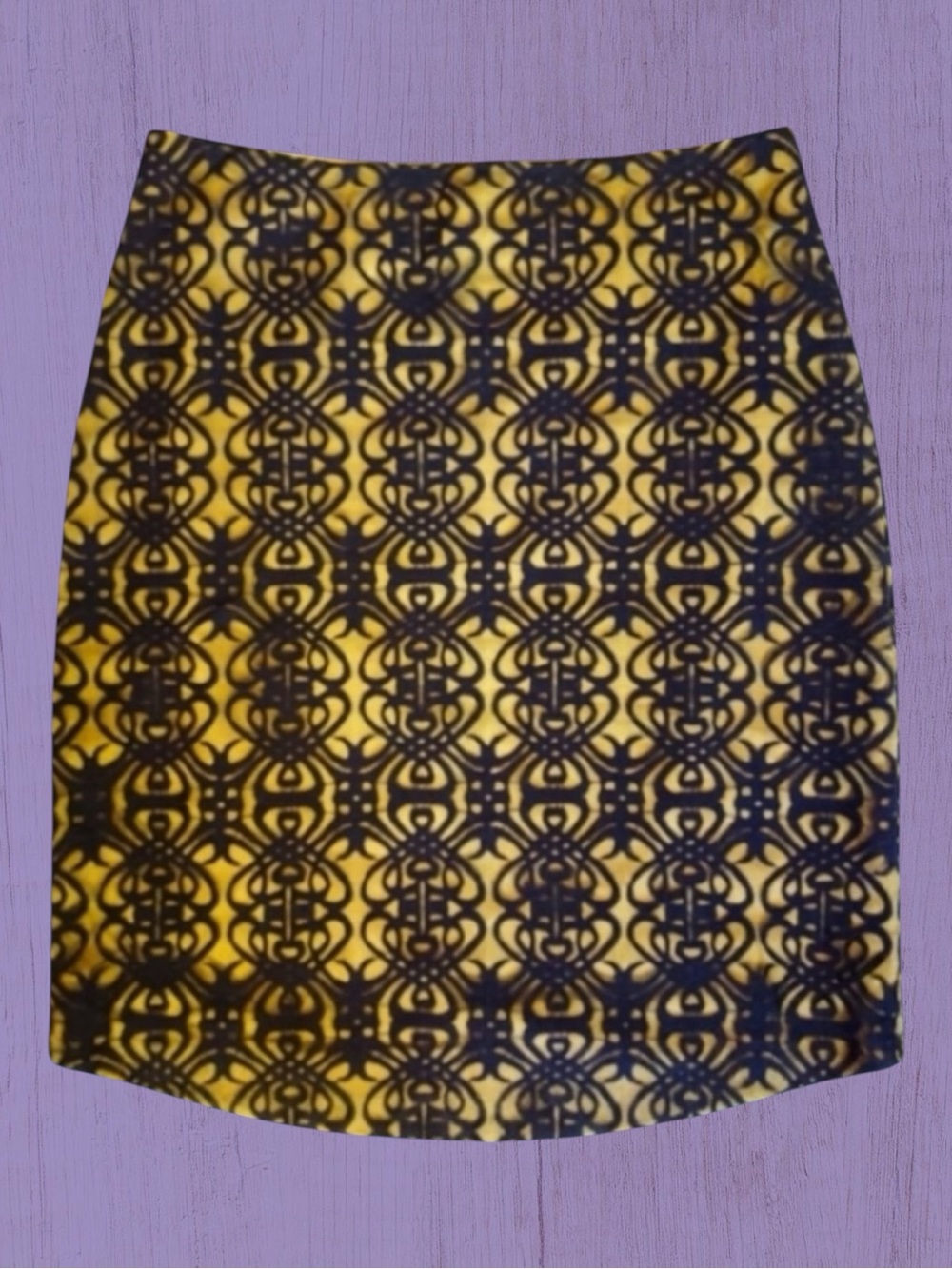 Coldwater Creek Skirt Yellow Black Lace Overlay Geometric Neo-Victorian Goth 8